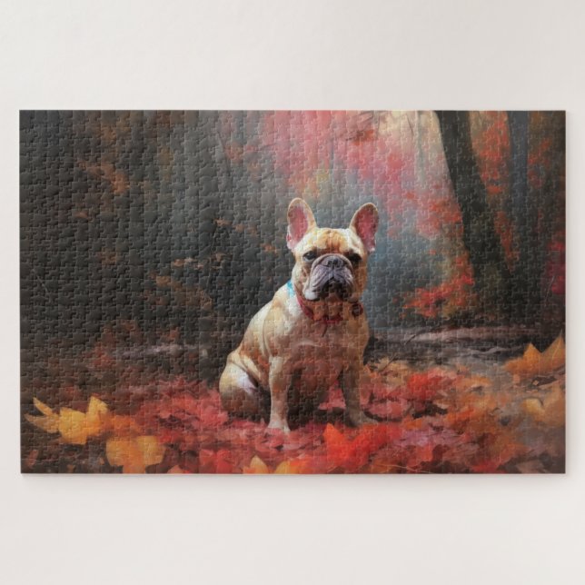 Puzzle Bouledogue français dans les feuilles d'automne qu (Horizontal)