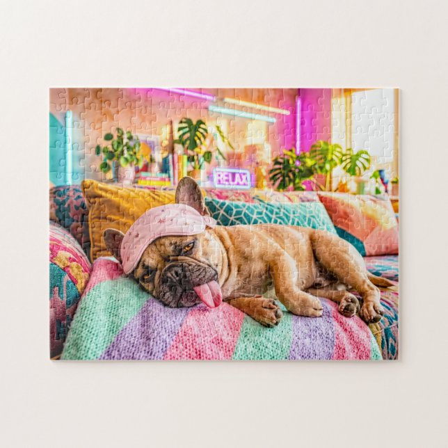 Puzzle Bouledogue Français dormant avec un masque pour le (Horizontal)