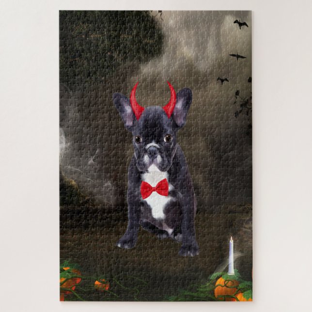 Puzzle Bouledogue français en costume d'Halloween (Vertical)