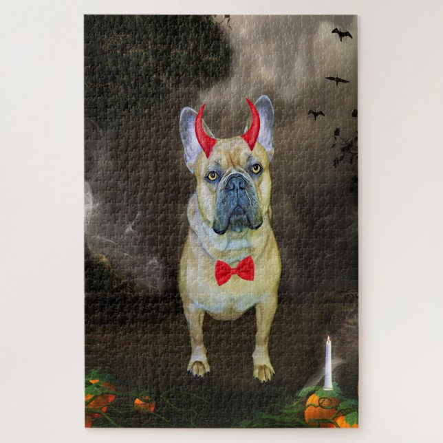 Puzzle Bouledogue français en costume d'Halloween (Vertical)