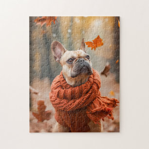 Puzzle Bouledogue français en forêt d'automne