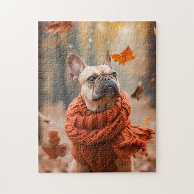 Puzzle Bouledogue français en forêt d'automne (Vertical)