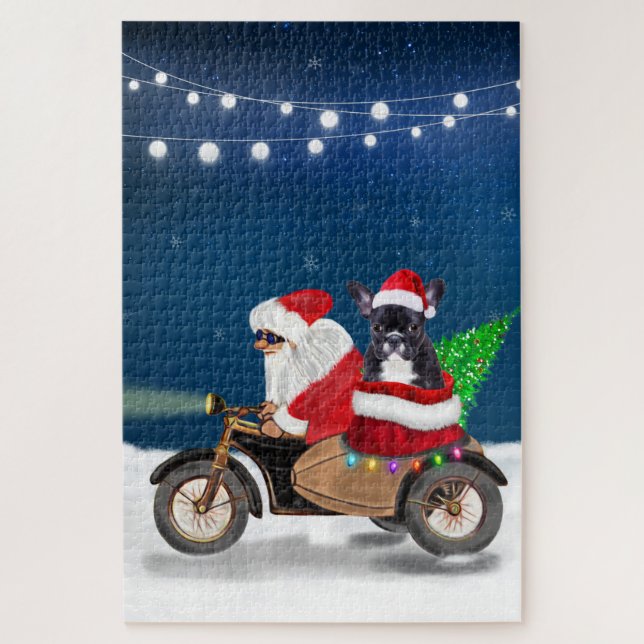 Puzzle Bouledogue français Noël Père Noël  (Vertical)