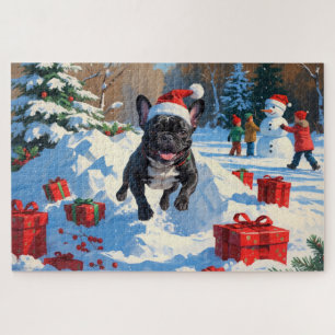 Puzzle Bouledogue français noir scène festive de Noël enn