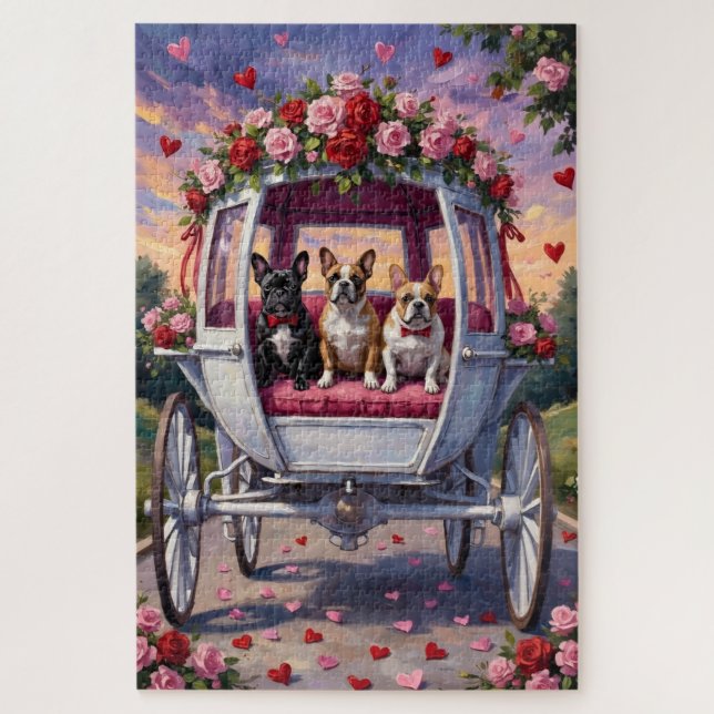 Puzzle Bouledogue français Saint-Valentin  (Vertical)