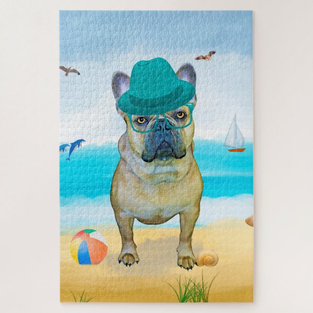Puzzle Bouledogue français sur la plage (Vertical)