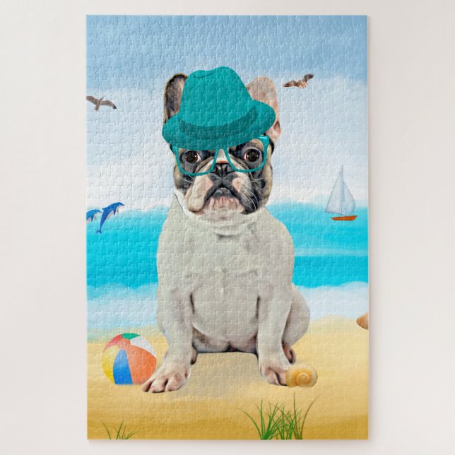 Puzzle Bouledogue français sur la plage (Vertical)