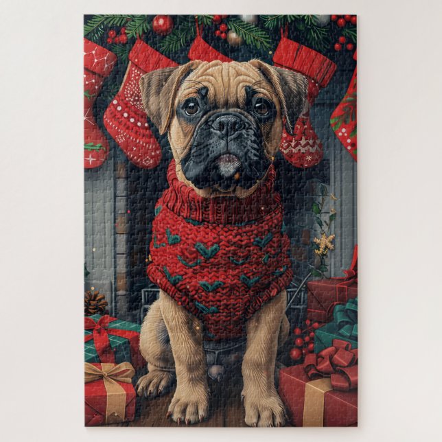 Puzzle Bouledogue Mastiff avec des cadeaux de Noël Chemin (Vertical)