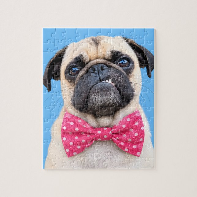 Puzzle Bouledogue portant un nœud rose (Vertical)