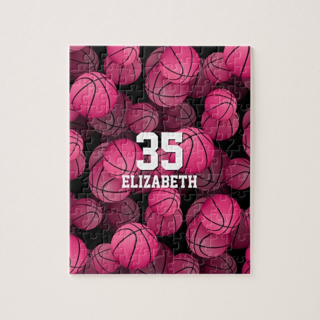 Puzzle Boules de basket rose fille motif personnalisé (Vertical)
