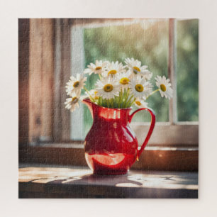 Puzzle Bouquet Daisy En Pitcher Rouge