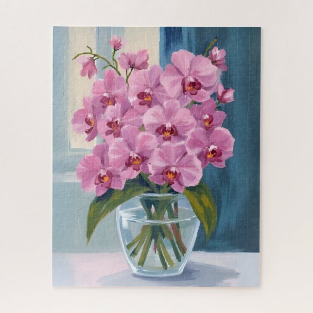 Puzzle Bouquet de fleurs d'orchidée rose aquarelle (Vertical)