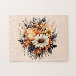 Puzzle Bouquet de fleurs gris-jaune orange