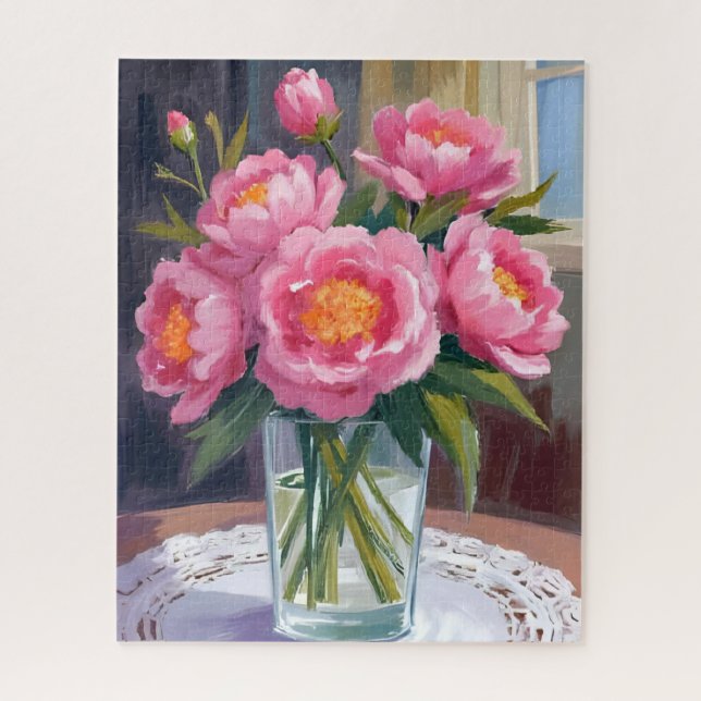 Puzzle Bouquet de fleurs rose | Floral de paeonies (Vertical)