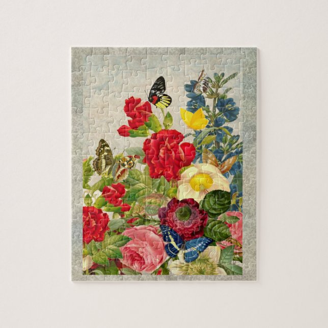 Puzzle Bouquet de fleurs vintages aux papillons (Vertical)