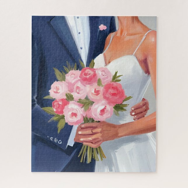 Puzzle Bouquet de mariage de mariés peint à l'aquarelle (Vertical)