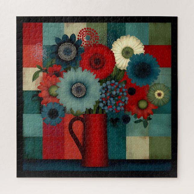 Puzzle Bouquet de myrtille patchwork de ferme bleu (Vertical)