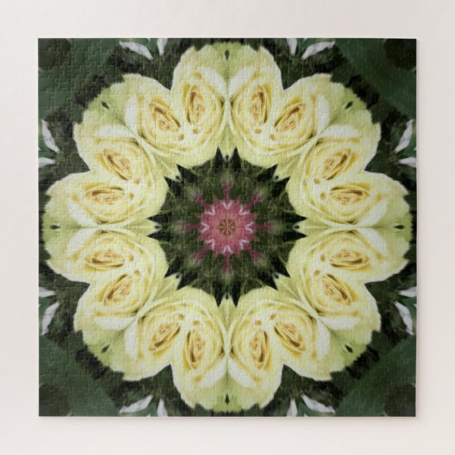 Puzzle Bouquet de rose blanche Mandala Design (Vertical)