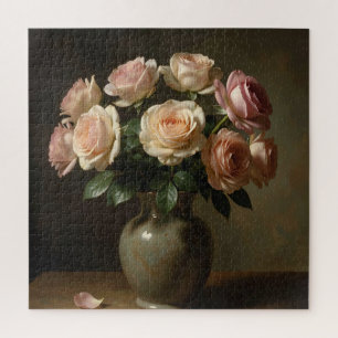 Puzzle Bouquet de roses carminées nature morte classique