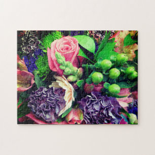 Puzzle Bouquet de roses roses et d'œillets pêche