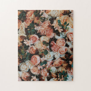 Puzzle Bouquet de roses roses et Feuilles verts