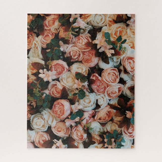 Puzzle Bouquet de roses roses et Feuilles verts (Vertical)