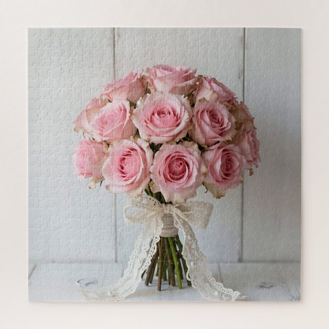 Puzzle Bouquet de roses roses perles dentelle romantique (Vertical)