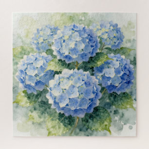 Puzzle Bouquet d'hortensias bleu aquarelle