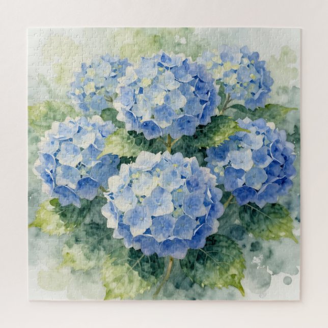 Puzzle Bouquet d'hortensias bleu aquarelle (Vertical)