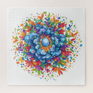 Puzzle Bouquet floral bleu aquarelle vibrant