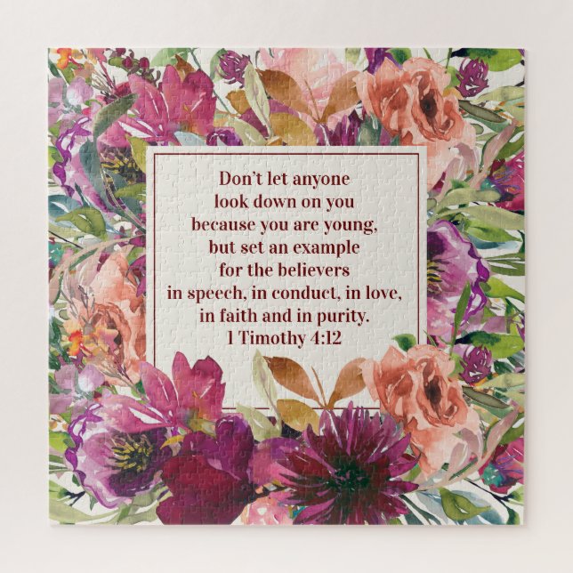 Puzzle Bourgogne Floral Verset Biblique Chrétien Jeunesse (Vertical)