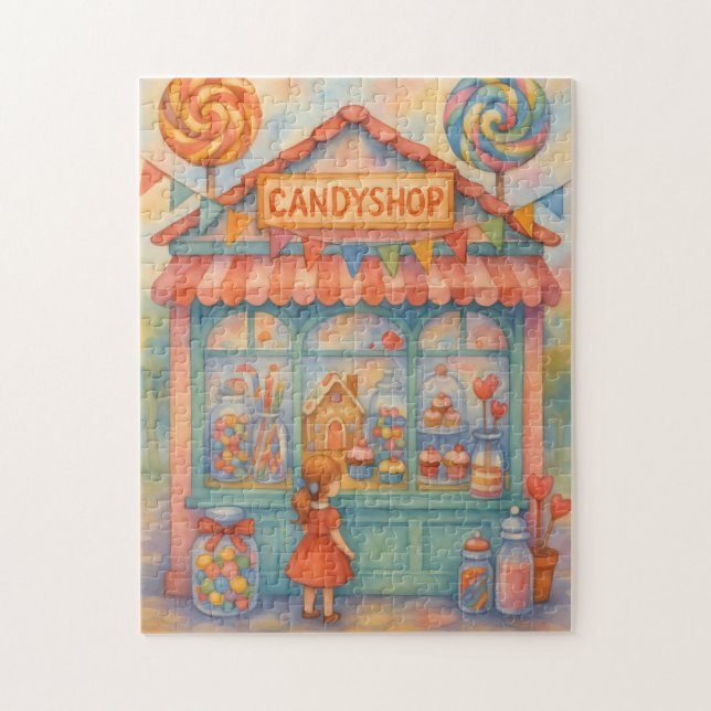 Puzzle Boutique de bonbons aquarelle aux doux caprices (Vertical)