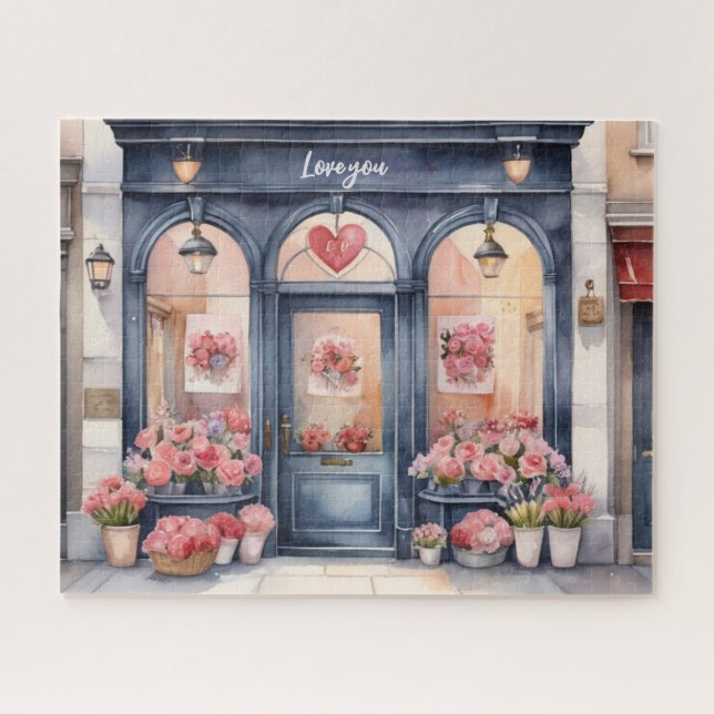 Puzzle Boutique de fleurs de la vieille ville aquarelle (Horizontal)