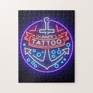Puzzle Boutique de tatouage personnalisée Style néon naut