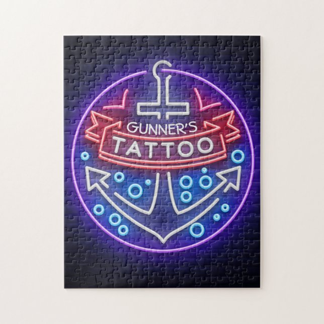 Puzzle Boutique de tatouage personnalisée Style néon naut (Vertical)