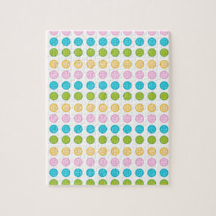 Puzzle Bouton bleu rose jaune motif accessoires tendance