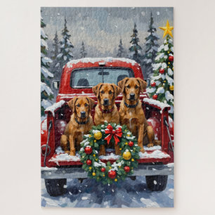 Puzzle Bouvier des Flandres camion rouge de Noël vacances