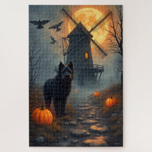 Puzzle Bouvier des Flandres Moulin Hanté Halloween