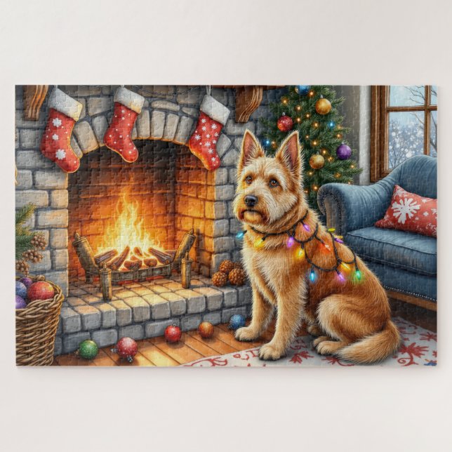 Puzzle Bouviers des Flandres Cheminée Lumières de Noël (Horizontal)