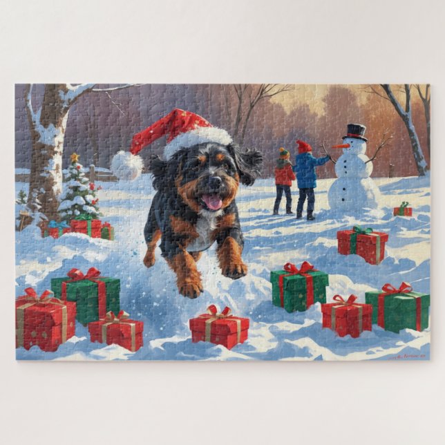 Puzzle Bouviers des Flandres Scène de neige festive de No (Horizontal)