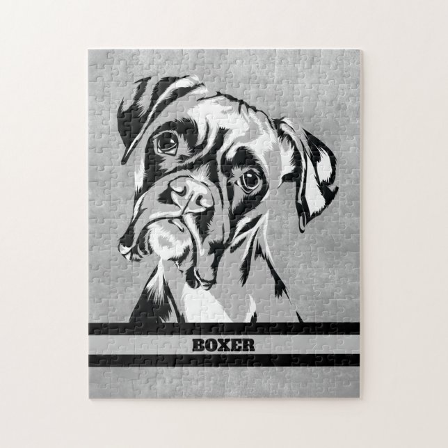 Puzzle Boxe Dog Abstrait Art Noir Et Blanc (Vertical)