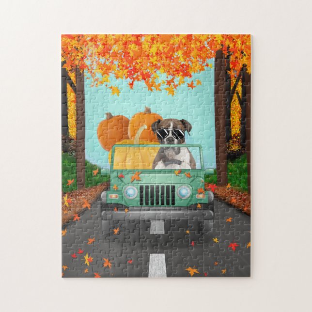 Puzzle Boxer Chien Citrouille Automne (Vertical)