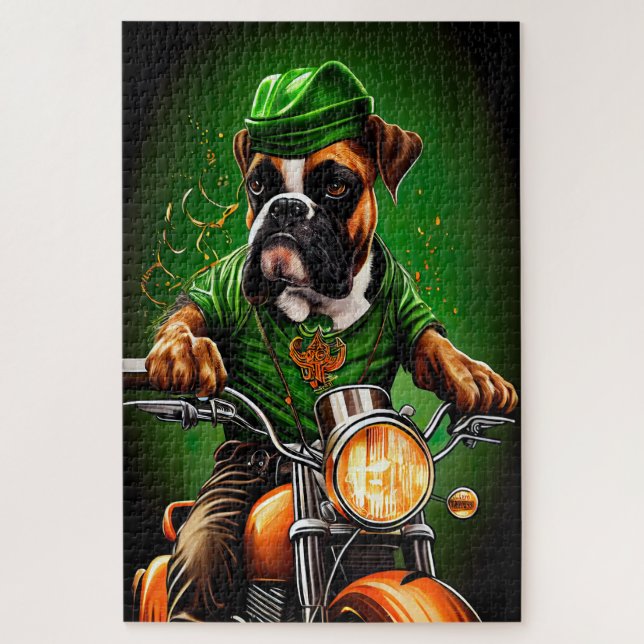 Puzzle Boxer Chien Conduite Vélo St. Patrick's Day (Vertical)