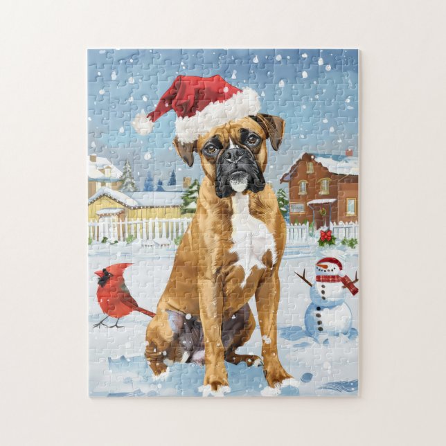 Puzzle Boxer Chien Winter Wonderland Noël Joie (Vertical)