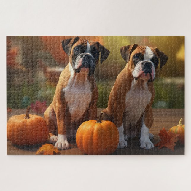 Puzzle Boxer chiot Automne Délice Citrouille  (Horizontal)