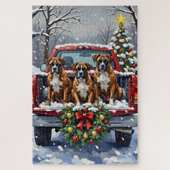 Puzzle Boxer Christmas Red Truck Holiday (Vertical)