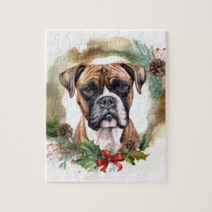 Puzzle Boxer Christmas Wreath Festive Pup