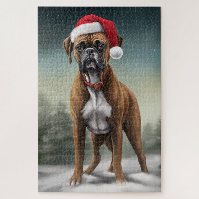 Puzzle Boxer dans la neige de Noël  (Vertical)