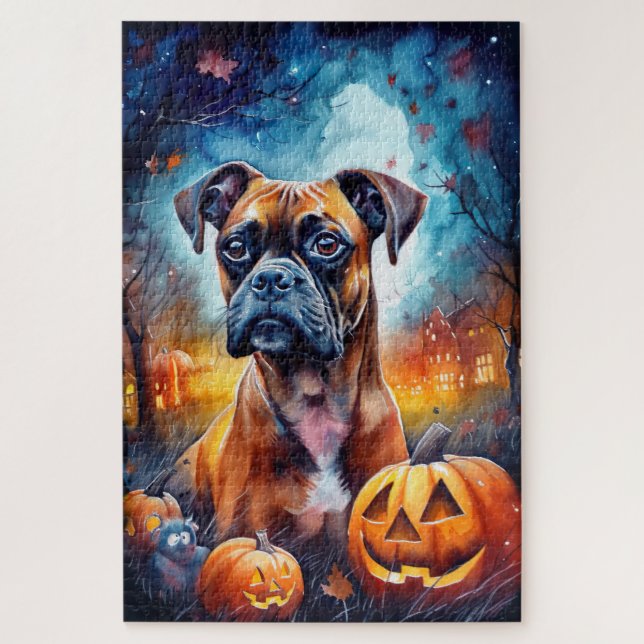 Puzzle Boxer d'Halloween avec citrouilles effrayant (Vertical)