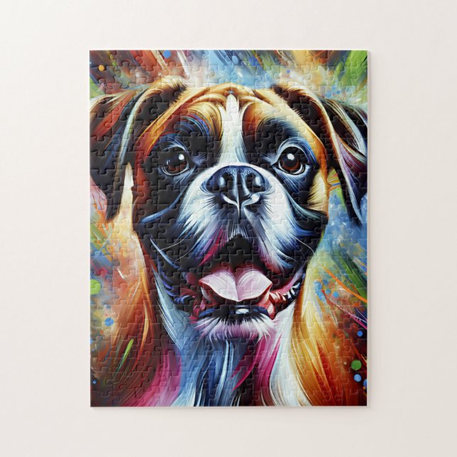 Puzzle Boxer Dog Portrait Acrylique Art Imprimer Amoureux (Vertical)